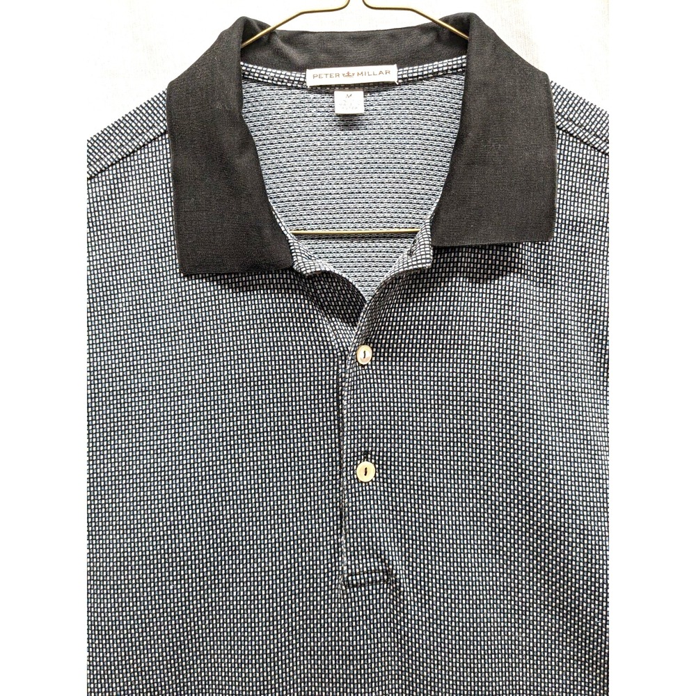Peter Millar Polo Shirt Men's Size Medium (M) Black/Blue Geometric Golf Cotton